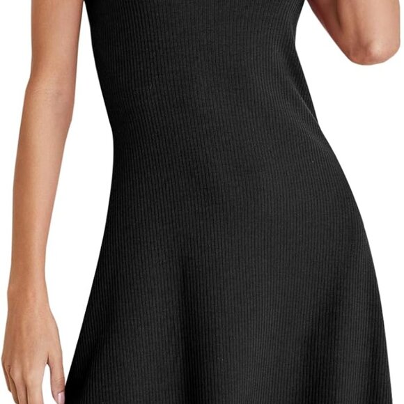 Dresses & Skirts - Women's Ribbed Knit Mini Dress Sleeveless Crewneck A-Line Summer Casual